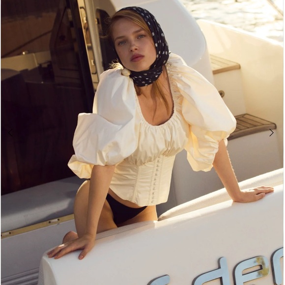 For Love And Lemons Tops - For Love & Lemons Marion Puff Sleeve Romantic Boned Corset Top Ivory Large NEW
